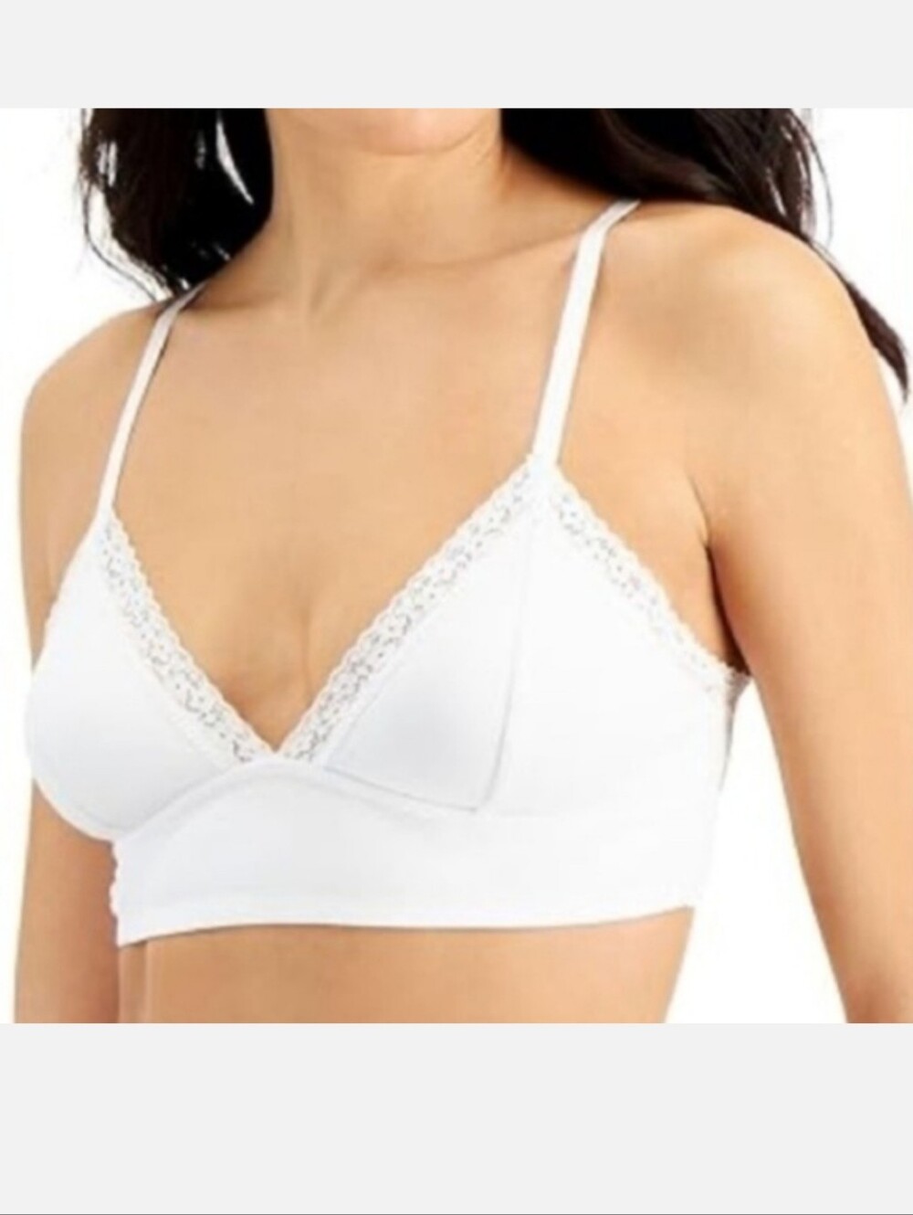 JENNI INTIMATES Bra Soft White Bralette w/ Lace Trim & Adjustable Straps. Medium